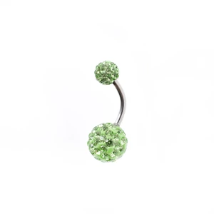 Zöld strasszköves két gömbös köldök piercing (10 mm)
