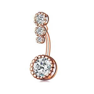Elegáns arany színű 4 cirkónia kővel díszített köldök piercing