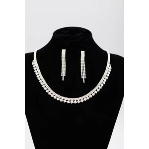 Esküvői Női Ezüst Színű Cirkónia Köves Fülbevaló és Nyaklánc Szett