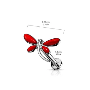 A &amp; ONE Ródiumozott, Ezüst Színű Orvosi Acél, Piros Szitakötő Alakú Piercing