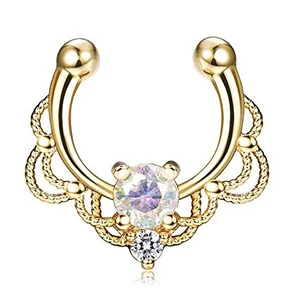A &amp;amp; ONE Arany Színű Rozsdamentes Acélból Készült Színváltós Cirkónia Köves Ál Orrpiercing
