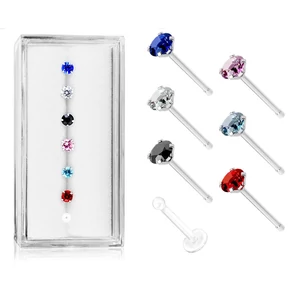 7 Darabos Többszínű Orvosi Acél Piercing Szett Cirkónia Kővel, 3 mm