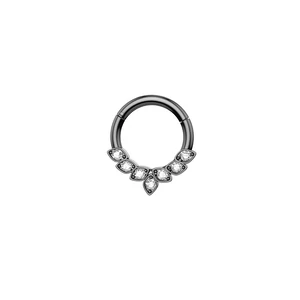 A &amp;amp; ONE Fekete Színű Rozsdamentes Acélból Készült Karika Orrpiercing Cirkónia Kövekkel