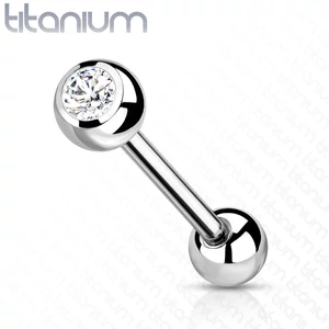 Titánium Ezüst Színű Egyenes Szárú Piercing Fehér Cirkónia Kővel