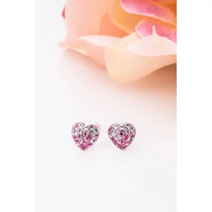 S925 Ezüstből Készült Szívecske Alakú Rózsaszín Swarovski Köves Fülbevaló
