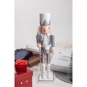 Ezüst-Fehér Ruhás Fából Készült Diótörő Figura - 25 cm