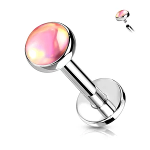 Ezüst Színű 316L Orvosi Acél Egyenesszárú Labret Piercing Rózsaszín Színjátszós Kővel