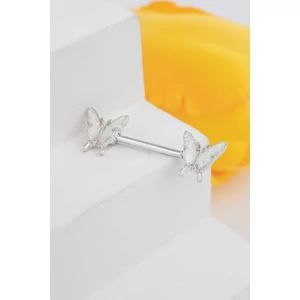 Rozsdamentes Acél Egyenesszárú Mell Piercing Fehér Pillangós Véggel
