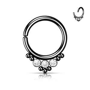 A &amp;amp; ONE Fekete Színű 316L Orvosi Acél Karika Alakú Septum Piercing Kövekkel Díszítve