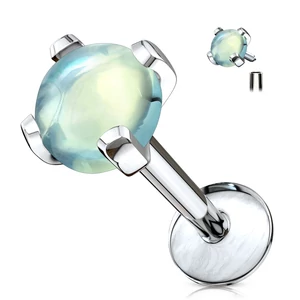 Ezüst Színű 316L Orvosi Acél Egyenesszárú Labret Piercing Zöldeskék Kővel