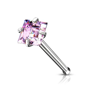 Ezüst Színű Orvosi Acél Orr Piercing Rózsaszínű  Kővel
