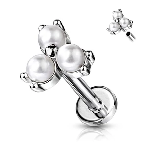 Ezüst Színű 316L Orvosi Acél Egyenesszárú Labret Piercing Apró Gyöngyökkel Díszítve