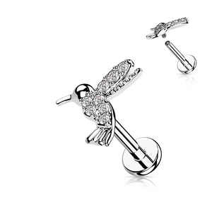 Ezüst Színű 316L Orvosi Acél Egyenesszárú Labret Piercing Kolibrivel Díszítve