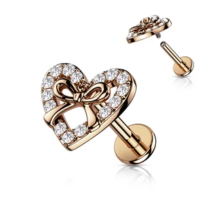 Rosegold 316L Orvosi Acél Egyenesszárú Labret Piercing Szív Díszítéssel