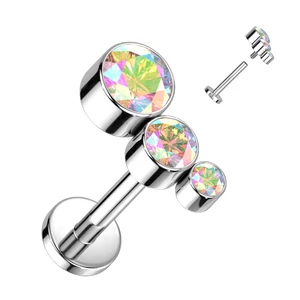Ezüst Színű Titánium  Egyenesszárú Labret Piercing Színjátszós Cirkónia Kövekkel