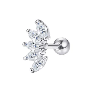 Ezüst Színű Rozsdamentes Acél Barbell Piercing Cirkónia Köves Díszítéssel