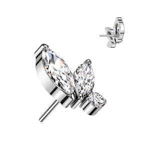 Levél Alakú Ezüst Színű Titánium Piercing Vég Fehér Cirkónia Kővel