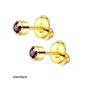 Arany Színű Orvosi Acél Fülbevaló Sötétlila Cirkónia Kővel -  4 mm