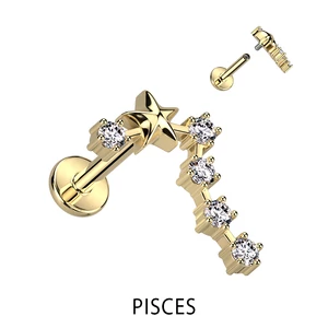 Arany Színű 316L Orvosi Acél Labret Piercing Halak Csillagjegy