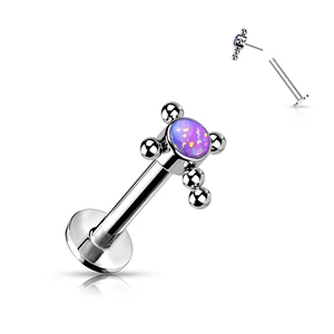 Ezüst Színű Kereszt Alakú Lilás Opál Köves Titánium Egyenesszárú Labret Piercing