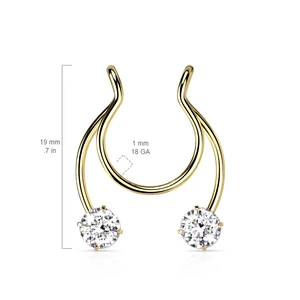 Arany Színű 316L Orvosi Acél Ál Septum Piercing Fehér Cirkónia Köves Véggel