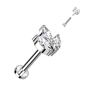 Ezüst Színű Titánium Egyenesszárú Labret Piercing Apró Cirkónia Kövekkel