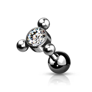 Fekete Színű Fehér Kővel Díszített Egyenesszárú 316L Orvosi Acél Piercing