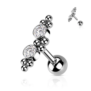Ezüst Színű 316L Orvosi Acél Fehér Kövekkel Díszített Egyenesszárú Barbell Piercing