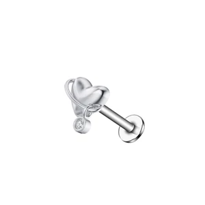 Ezüst Színű Rozsdamentes Acélból Készült Szív Alakú Strasszköves Labret Piercing