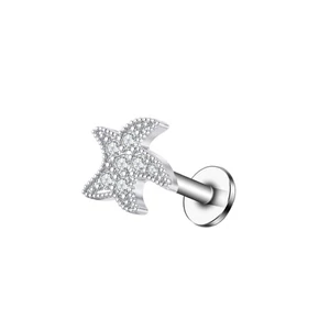 Ezüst Színű Rozsdamentes Acélból Készült Csillag Alakú Strasszköves Labret Piercing