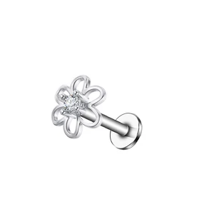Ezüst Színű Rozsdamentes Acélból Készült Virág Alakú Strasszköves Labret Piercing