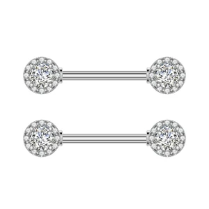 Ezüst Színű 316L Kör Alakú Fül És Mell Barbell Piercing Kővel
