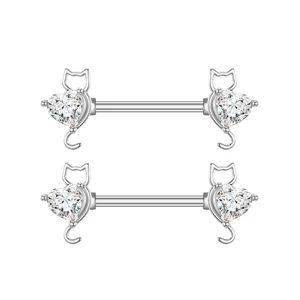 Ezüst Színű 316L Cica Mintás Fül És Mell Barbell Piercing Kővel 