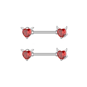 Ezüst Színű 316L Ördög És Angyal Szív Mintás Fül És Mell Barbell Piercing Piros Kővel 