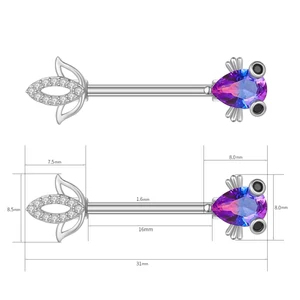Ezüst Színű 316L Ebihal Mintás Fül És Mell Barbell Piercing Lila-Kék Kővel