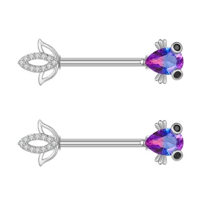 Ezüst Színű 316L Ebihal Mintás Fül És Mell Barbell Piercing Lila-Kék Kővel