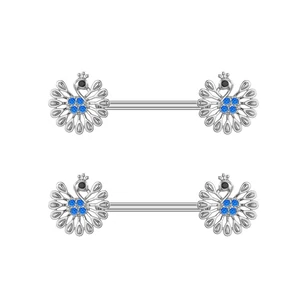 Ezüst Színű 316L Páva Mintás Mell Barbell Piercing