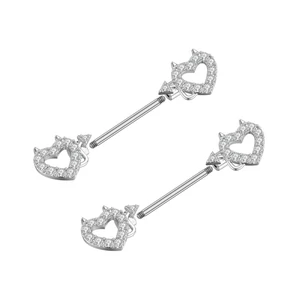Ezüst Színű 316L Ördög Szív Mintás Fül És Mell Barbell Piercing