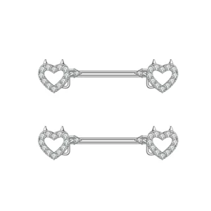 Ezüst Színű 316L Ördög Szív Mintás Fül És Mell Barbell Piercing