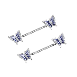 Ezüst Színű 316L Pillangó Mintás Fül És Mell Barbell Piercing