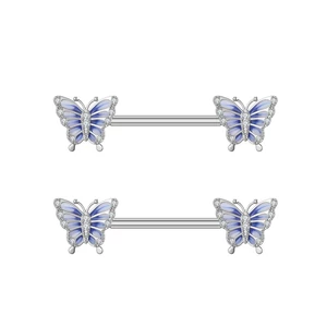 Ezüst Színű 316L Pillangó Mintás Fül És Mell Barbell Piercing