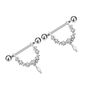 Ezüst Színű 316L Félkőr Alakú Mell Barbell Piercing Kövekkel