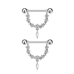 Ezüst Színű 316L Félkőr Alakú Mell Barbell Piercing Kövekkel