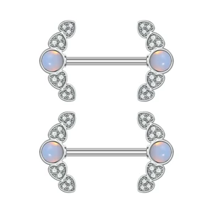 Ezüst Színű 316L Kör És Szív Alakú Fül És Mell Barbell Piercing Kövekkel