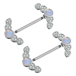 Ezüst Színű 316L Kör És Szív Alakú Fül És Mell Barbell Piercing Kövekkel
