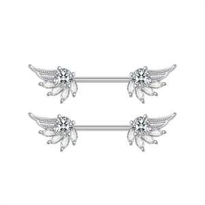 Ezüst Színű 316L Angyalszárny Alakú Fül És Mell Barbell Piercing Kövekkel