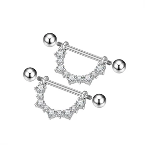 Ezüst Színű 316L Félkőr Alakú Mell Barbell Piercing Kövekkel