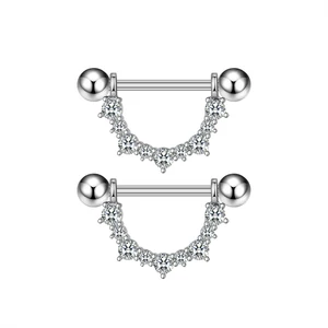 Ezüst Színű 316L Félkőr Alakú Mell Barbell Piercing Kövekkel