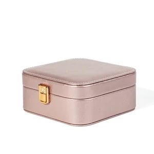 Rózsaszín Közepes Méretű Műbőr Ékszertartó Tükörrel