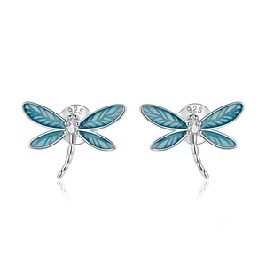 S925 Ezüst Szitakötő Alakú Kék Fülbevaló